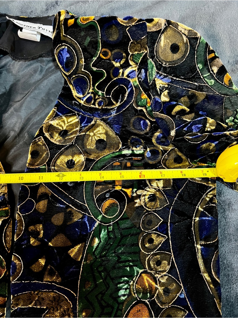 Another Thyme Vtg 90s Geo Abstract Velvet Metallic Artsy Glam Open Blazer S/M - Picture 9 of 14